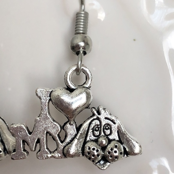New I Love My Puppy Dog Dangling Hand Crafted Earrings Cute Fun Metallic Gift - Picture 3 of 5